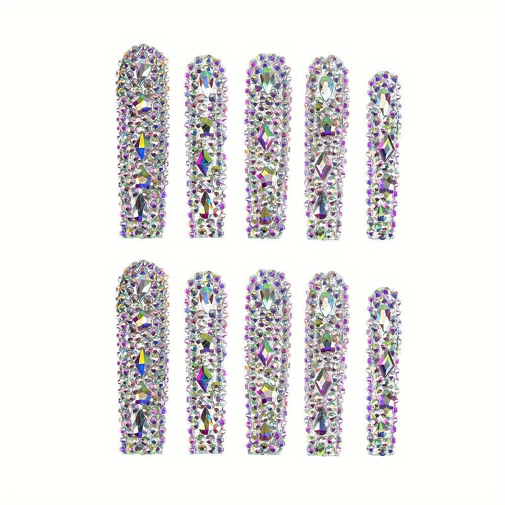 Full Long Square Handmade Press On Nails, 10PCS
