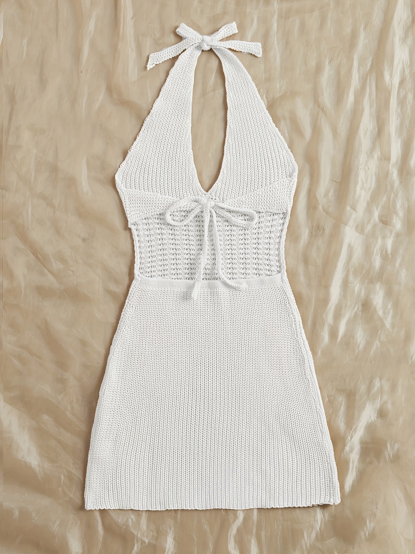 Hollow Out Halter Tie Neck Backless Dress
