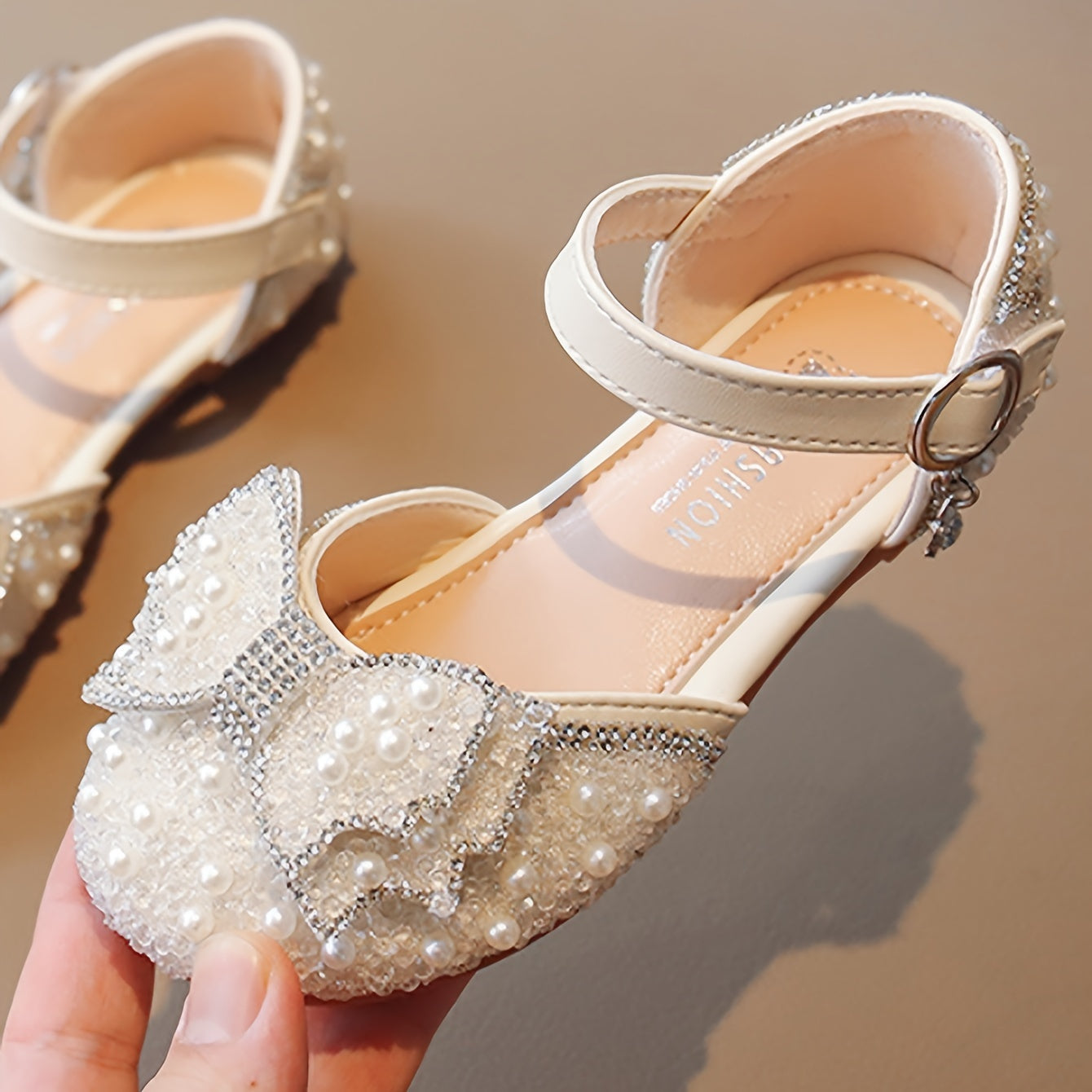 Girls Breathable Lightweight Bowknot Rhinestone Flat Shoes