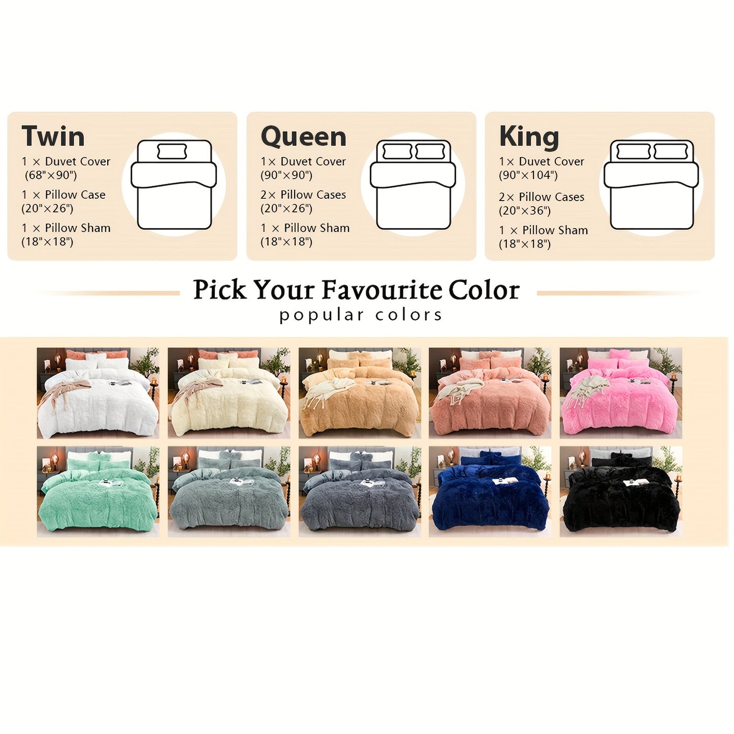 3Pcs/4Pcs Luxury Velvet Plush Duvet Cover Set - Ultra Soft, Zipper Closure, Machine Washable, Lightweight, Fantasy Solid Color Design - Queen Size, 1 Faux Fur Duvet Cover + 1/2 Pillow Cases + 1 Pillow Cover