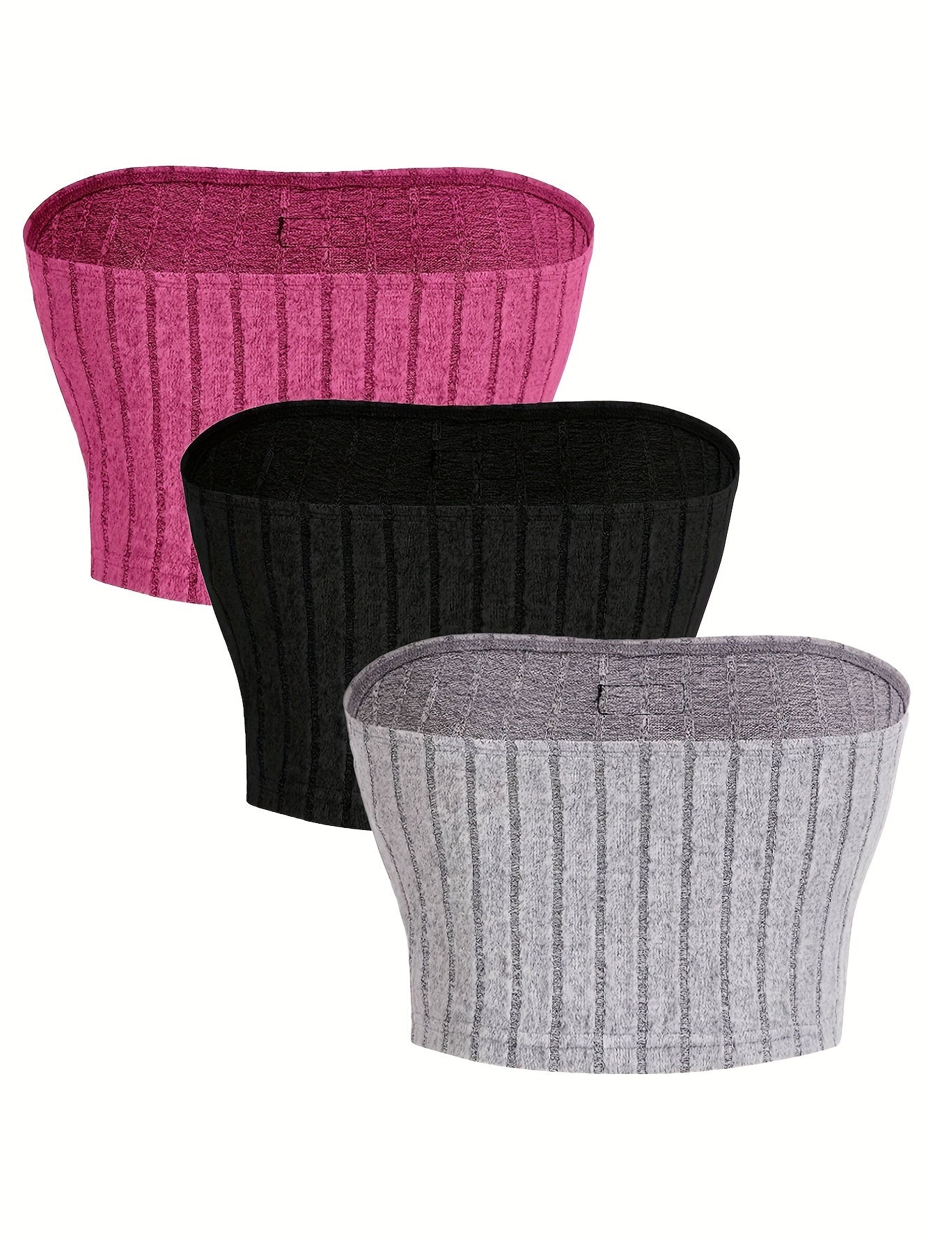 3 Packs Solid Ribbed Plus Size Tube Tops