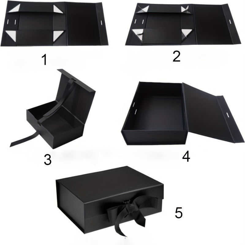 2pcs, Set Black Luxury Magnetic Gift Box With Lid, Ribbon And Gift Bag, Combination 1pc Gift Box Medium Size, 9.4x7x3 Inches, Perfect For Christmas, New Year, Wedding, Birthday, Men's Clothing Packaging Gift Box Fashion Simpl