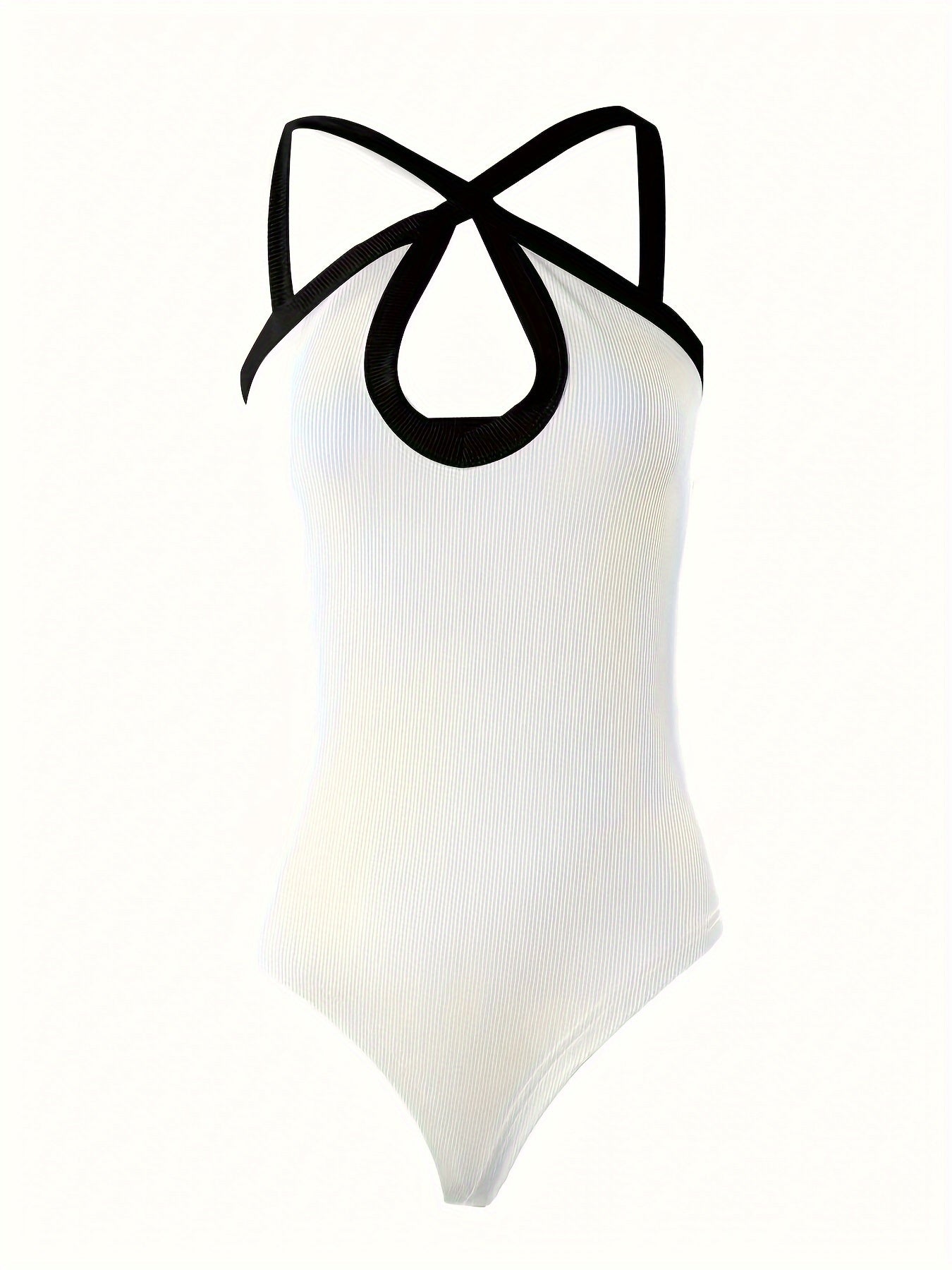 Chic Colorblock Bodysuit with Crisscross Detail