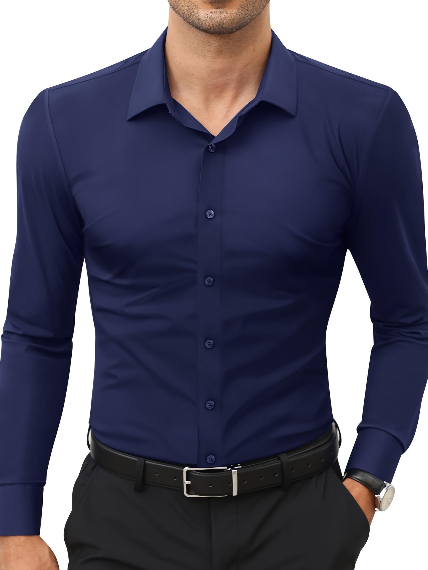 Basic Solid Men's Daily Stretch Formal Dress