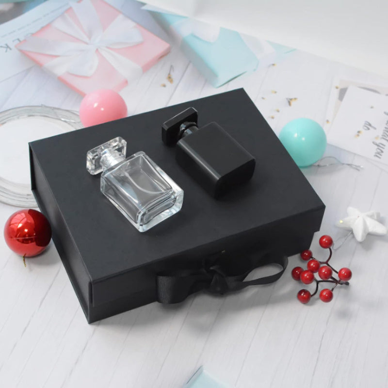 2pcs, Set Black Luxury Magnetic Gift Box With Lid, Ribbon And Gift Bag, Combination 1pc Gift Box Medium Size, 9.4x7x3 Inches, Perfect For Christmas, New Year, Wedding, Birthday, Men's Clothing Packaging Gift Box Fashion Simpl