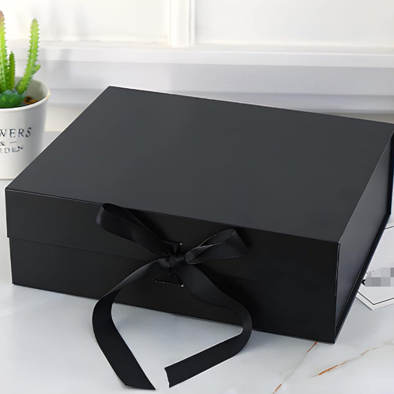 2pcs, Set Black Luxury Magnetic Gift Box With Lid, Ribbon And Gift Bag, Combination 1pc Gift Box Medium Size, 9.4x7x3 Inches, Perfect For Christmas, New Year, Wedding, Birthday, Men's Clothing Packaging Gift Box Fashion Simpl