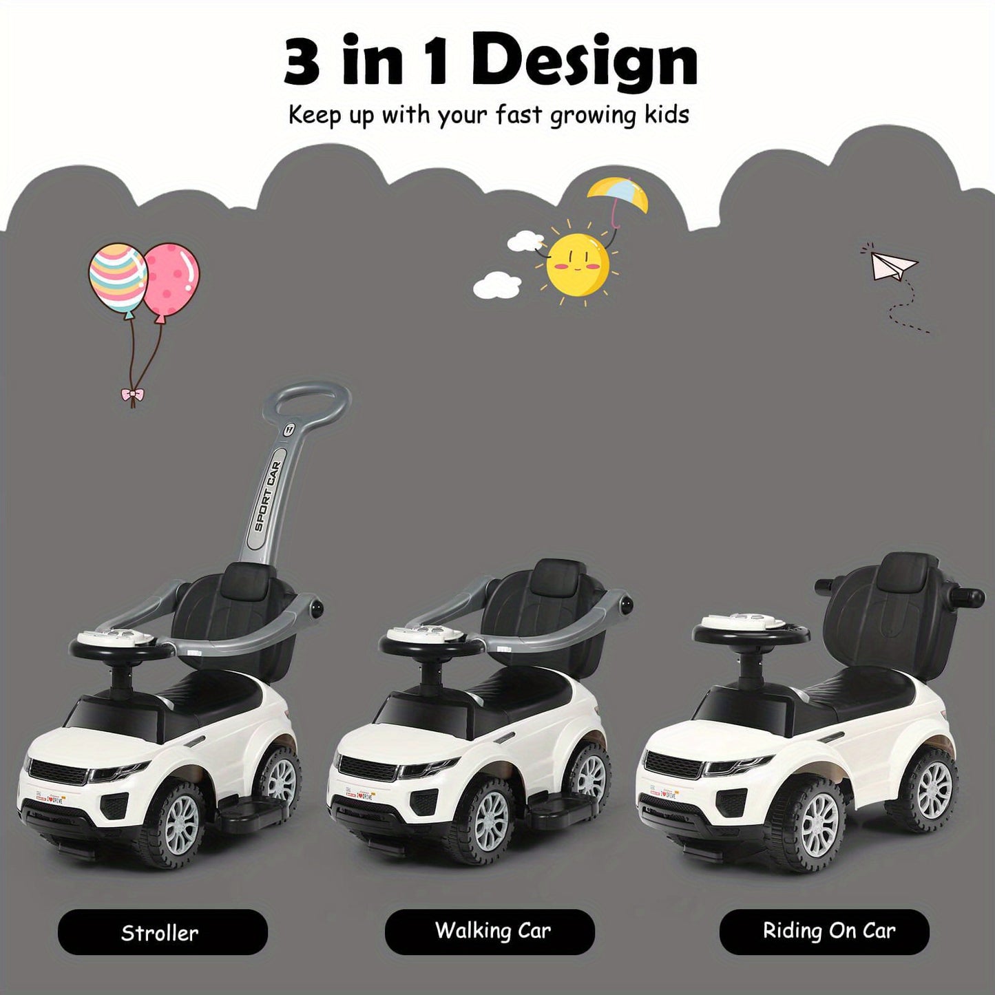 Costway 3-in-1 Toddler Ride-On Push Car Stroller