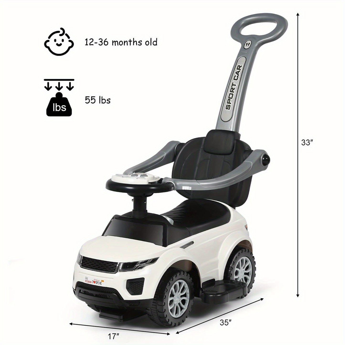Costway 3-in-1 Toddler Ride-On Push Car Stroller