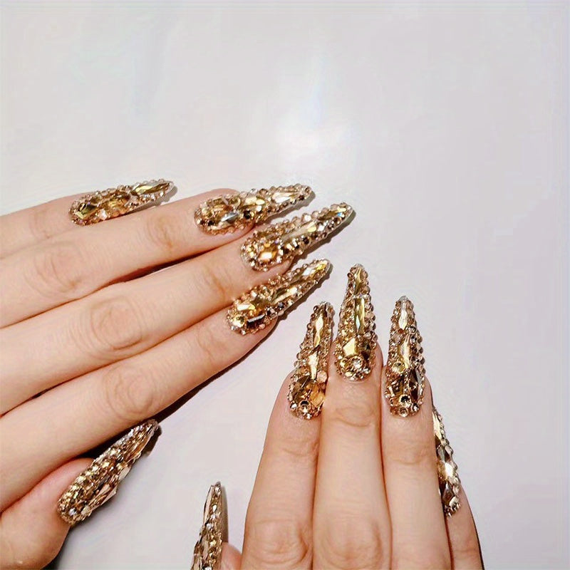 Luxurious 10PCS Golden Glitter Stiletto Press-On Nail Forms Set