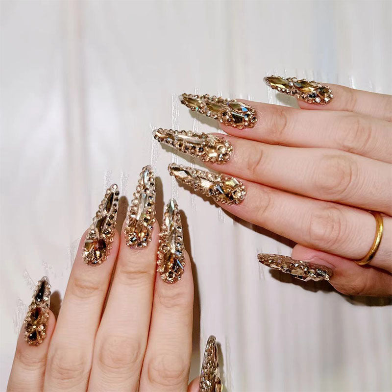 Luxurious 10PCS Golden Glitter Stiletto Press-On Nail Forms Set