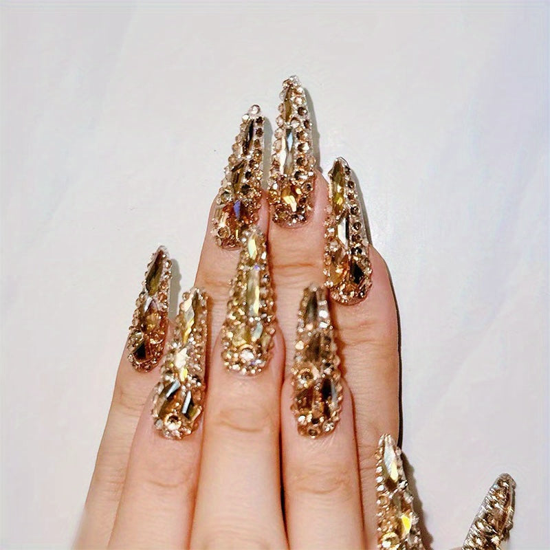 Luxurious 10PCS Golden Glitter Stiletto Press-On Nail Forms Set