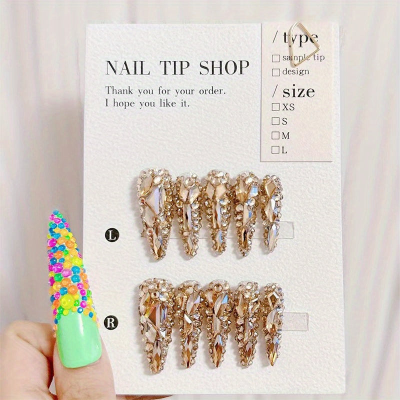 Luxurious 10PCS Golden Glitter Stiletto Press-On Nail Forms Set