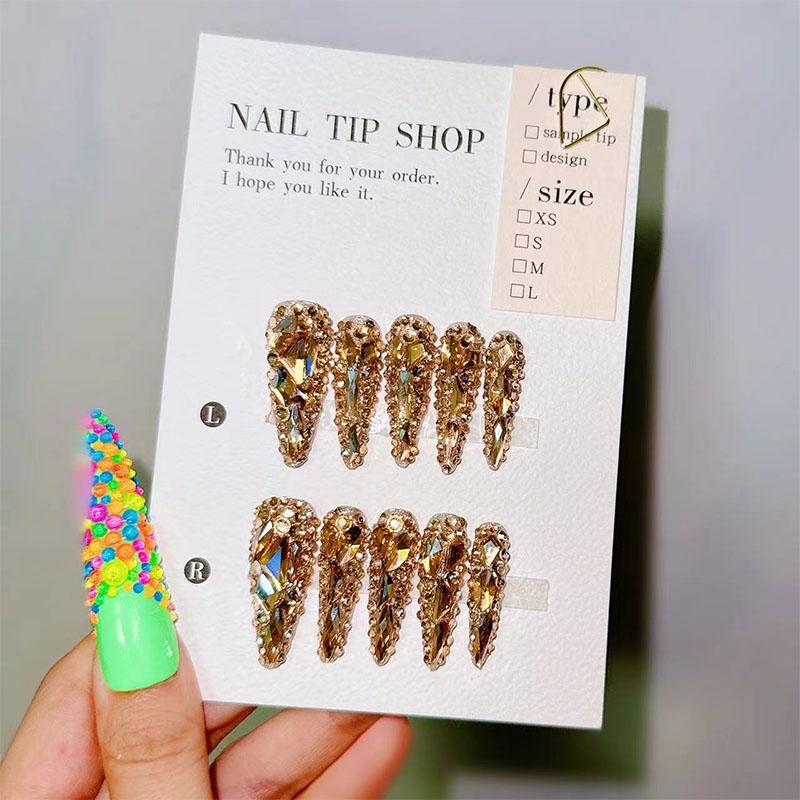 Luxurious 10PCS Golden Glitter Stiletto Press-On Nail Forms Set