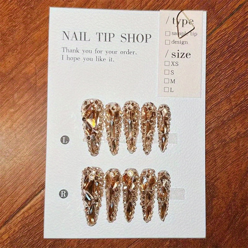 Luxurious 10PCS Golden Glitter Stiletto Press-On Nail Forms Set