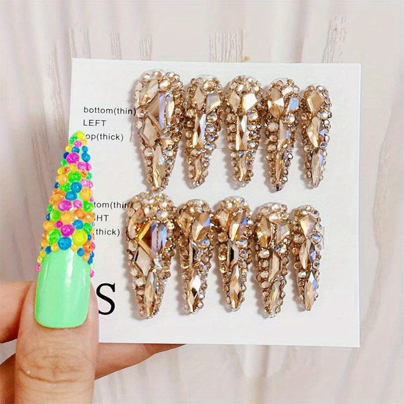 Luxurious 10PCS Golden Glitter Stiletto Press-On Nail Forms Set