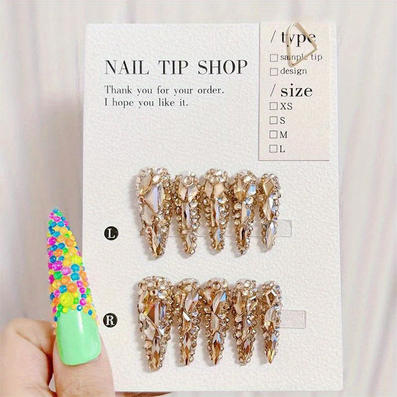 Luxurious 10PCS Golden Glitter Stiletto Press-On Nail Forms Set