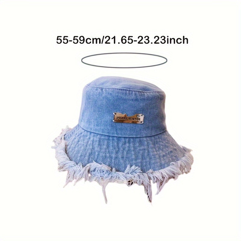 Raw Hem Denim Bucket Hat Letter