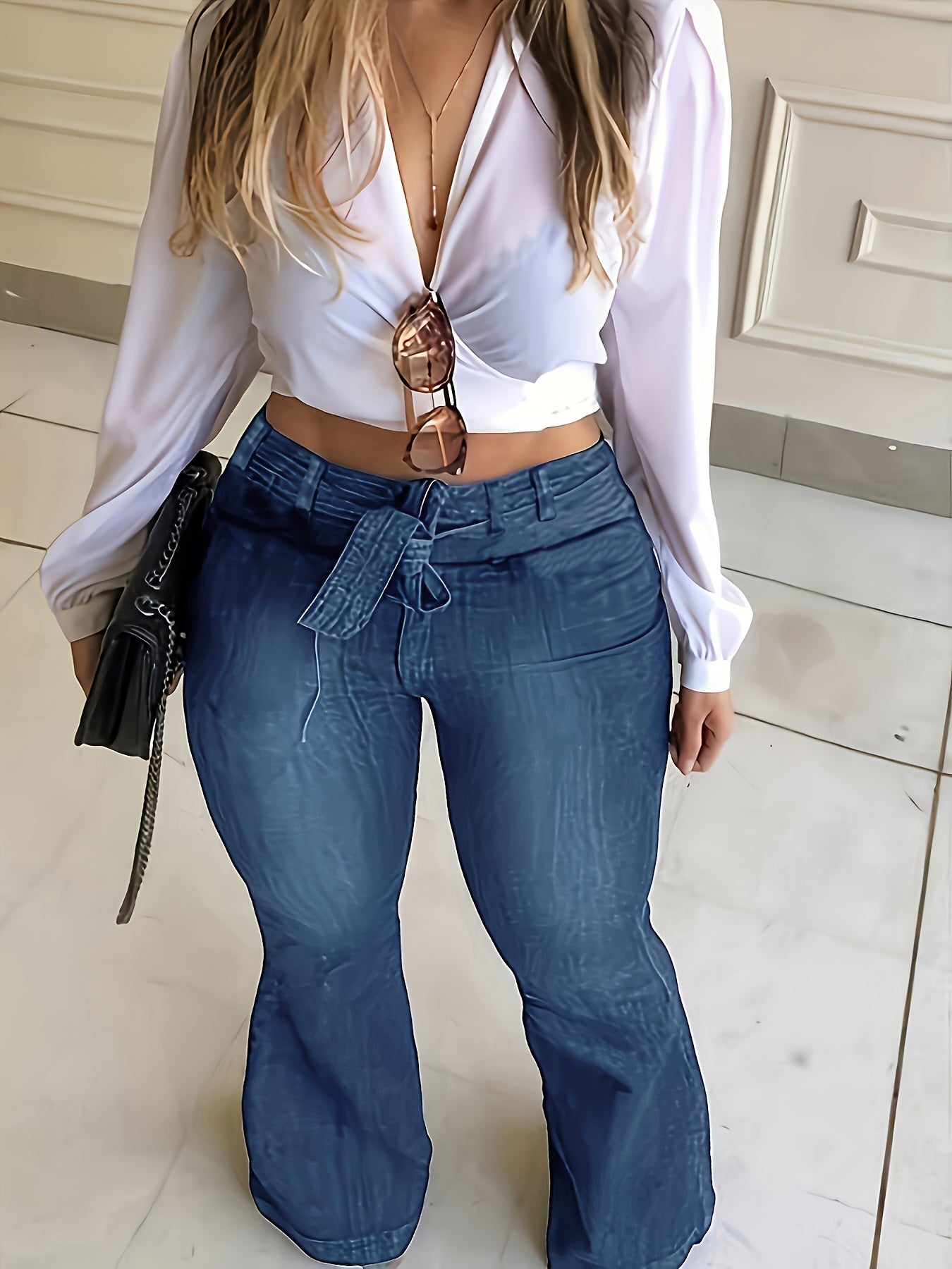 Plus Size Womens High Rise Flared Leg Jeans