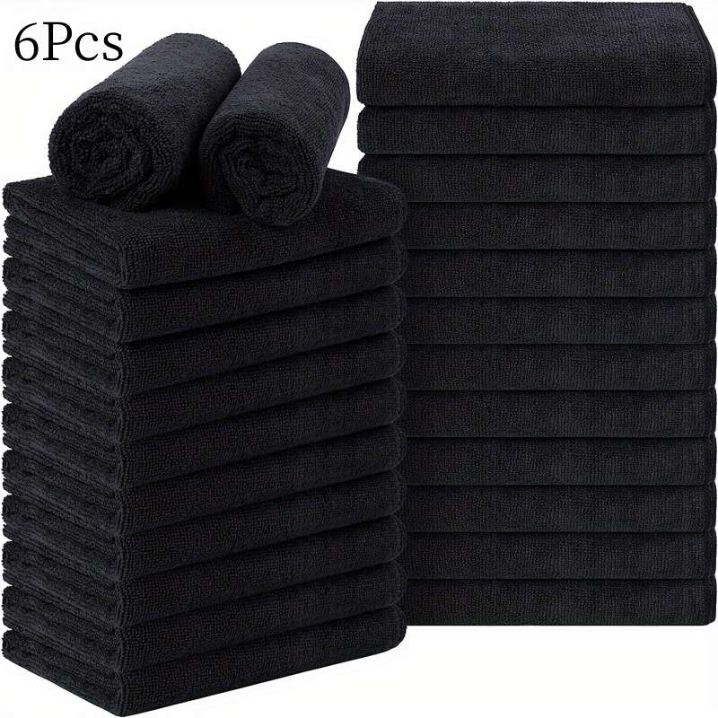 Luxurious 6pcs Set of Microfiber Face Towels - Gentle, Reusable Makeup Removing Cloths - Soft Washcloths for Sensitive Skin 12 x 12 in, Black