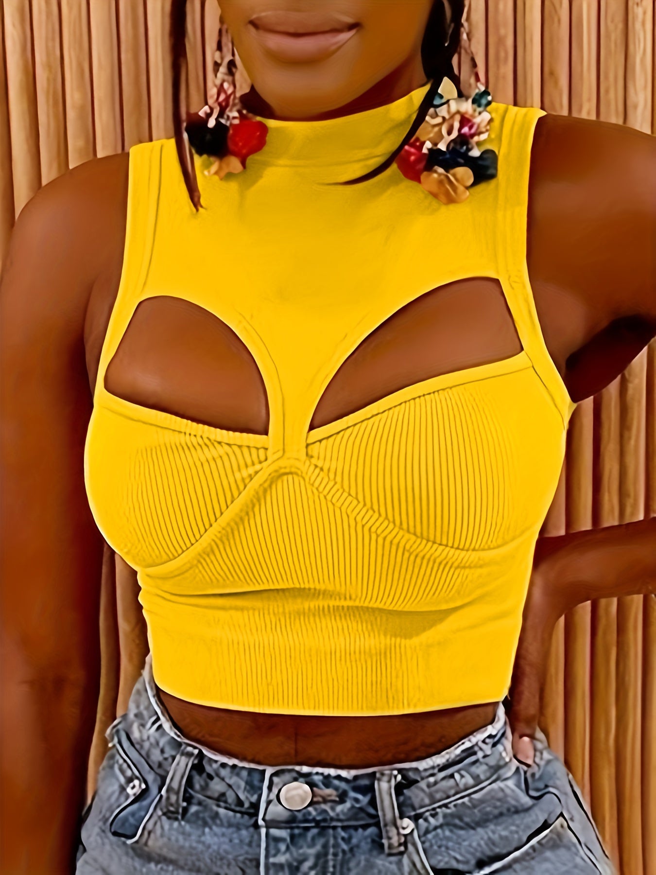 Vibrant Solid Color Cut-Out Tank Top