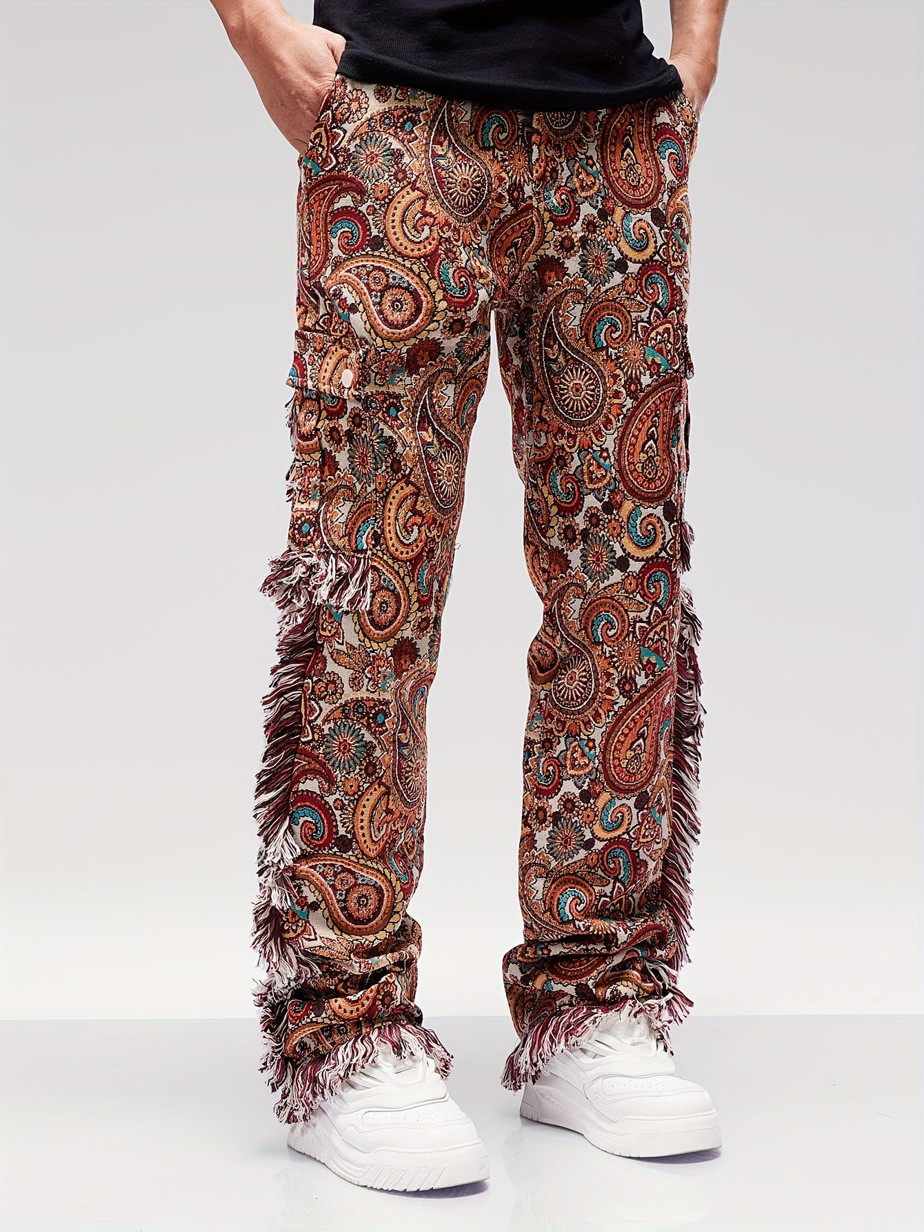Vintage Butterfly Pattern Loose Straight Leg Long Pants