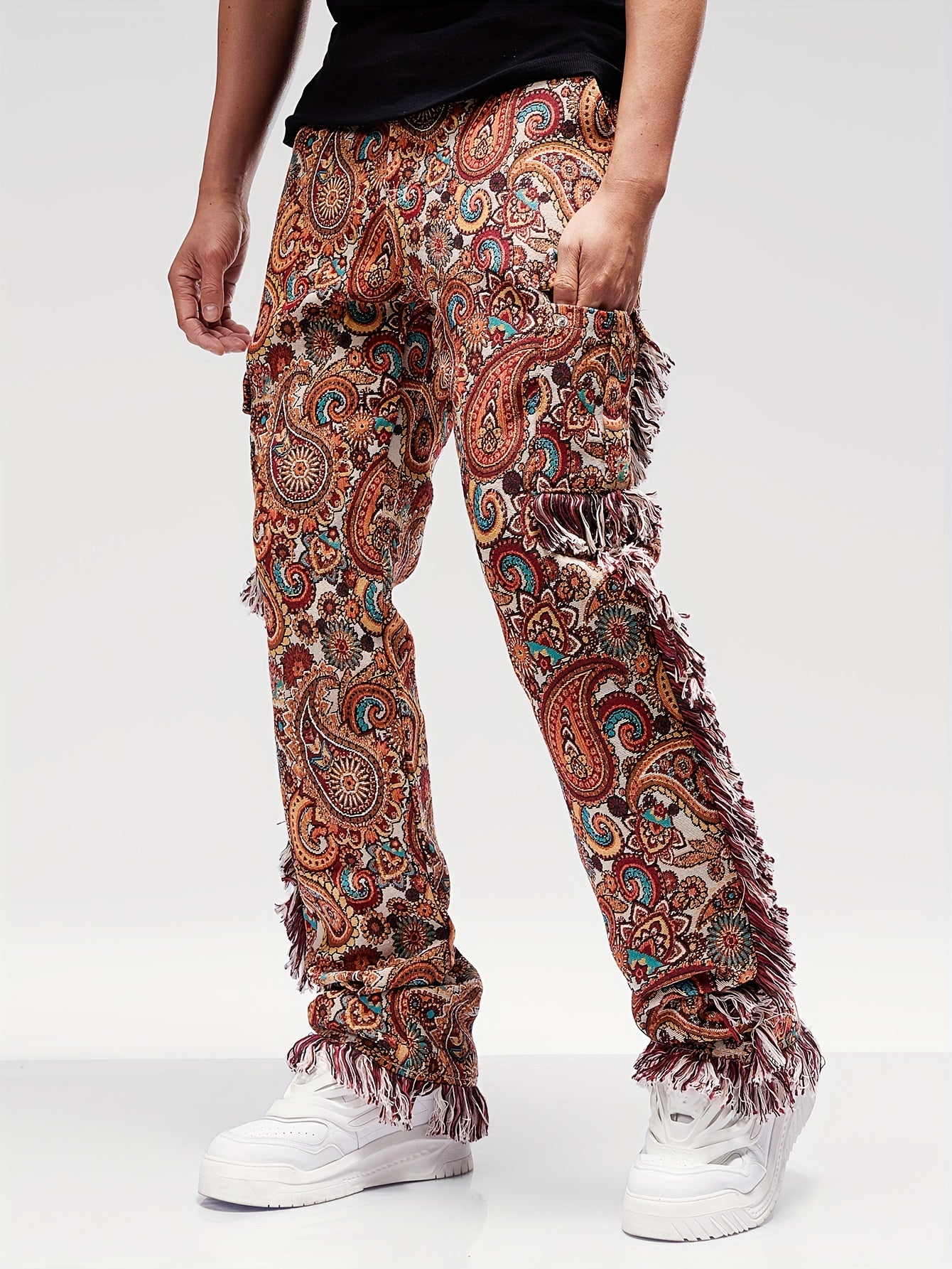 Vintage Butterfly Pattern Loose Straight Leg Long Pants