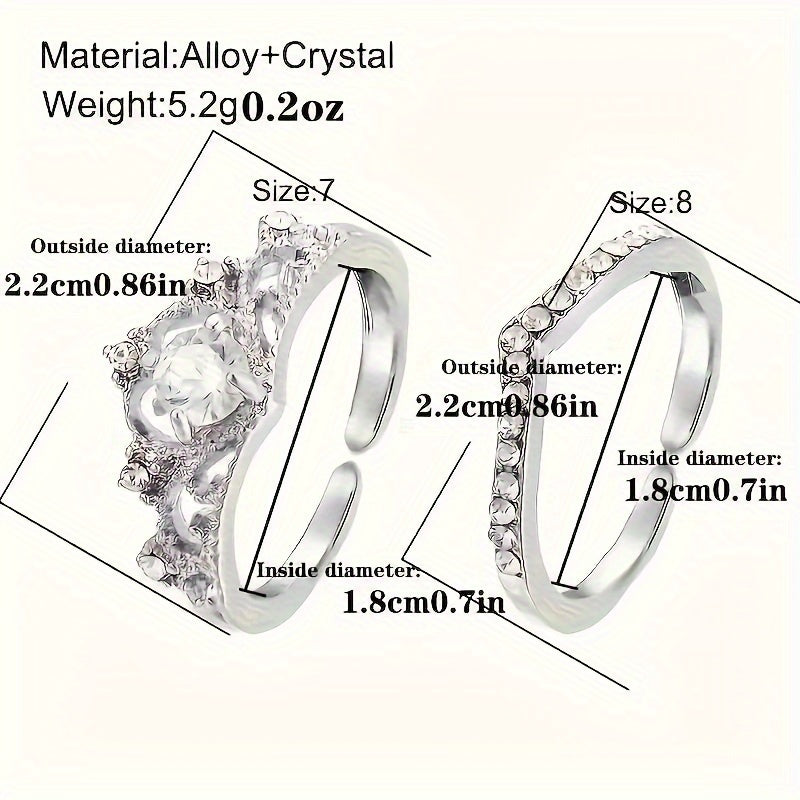 2-Piece Set Elegant Crown Rhinestone Ring Set
