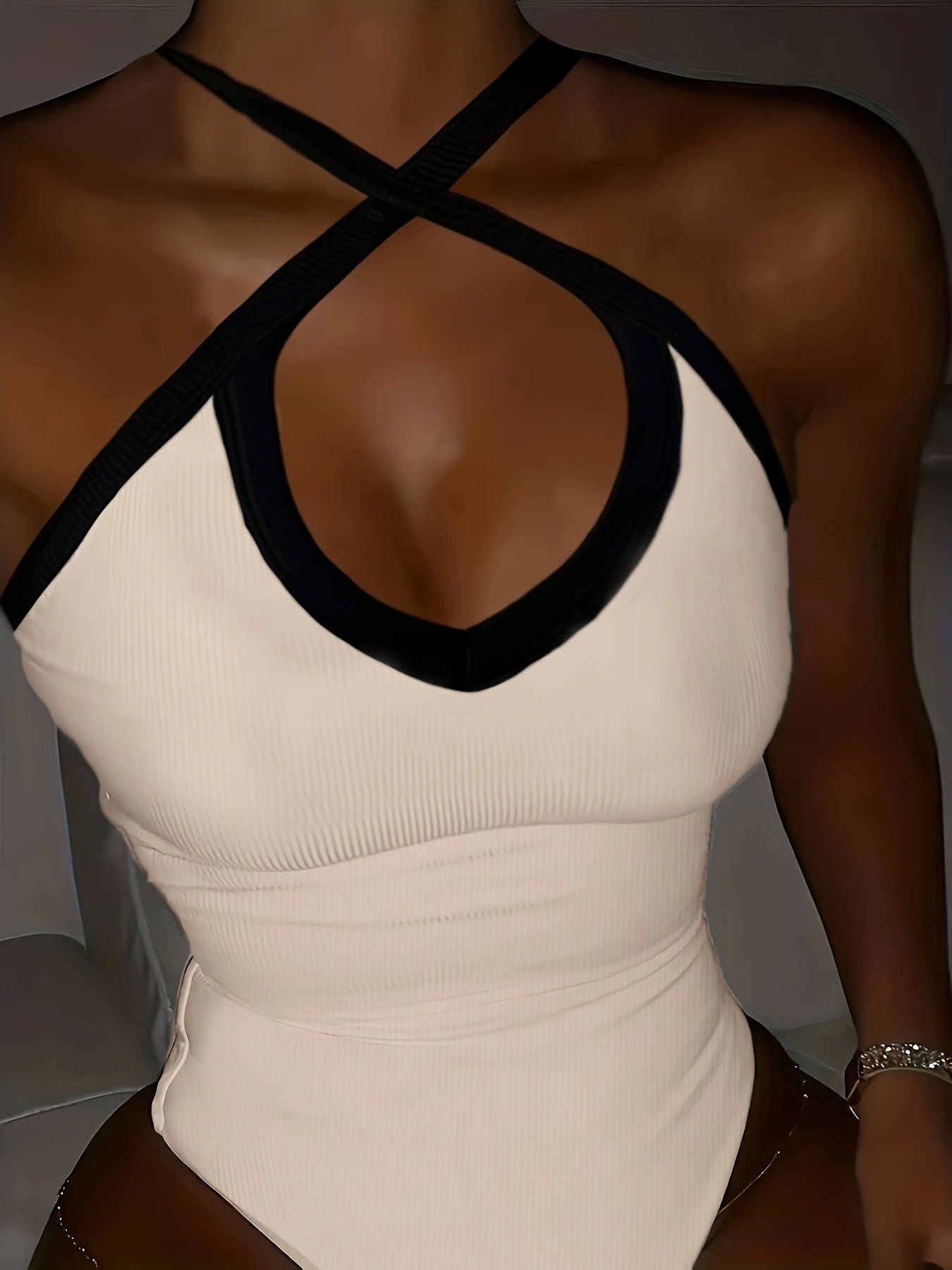 Chic Colorblock Bodysuit with Crisscross Detail