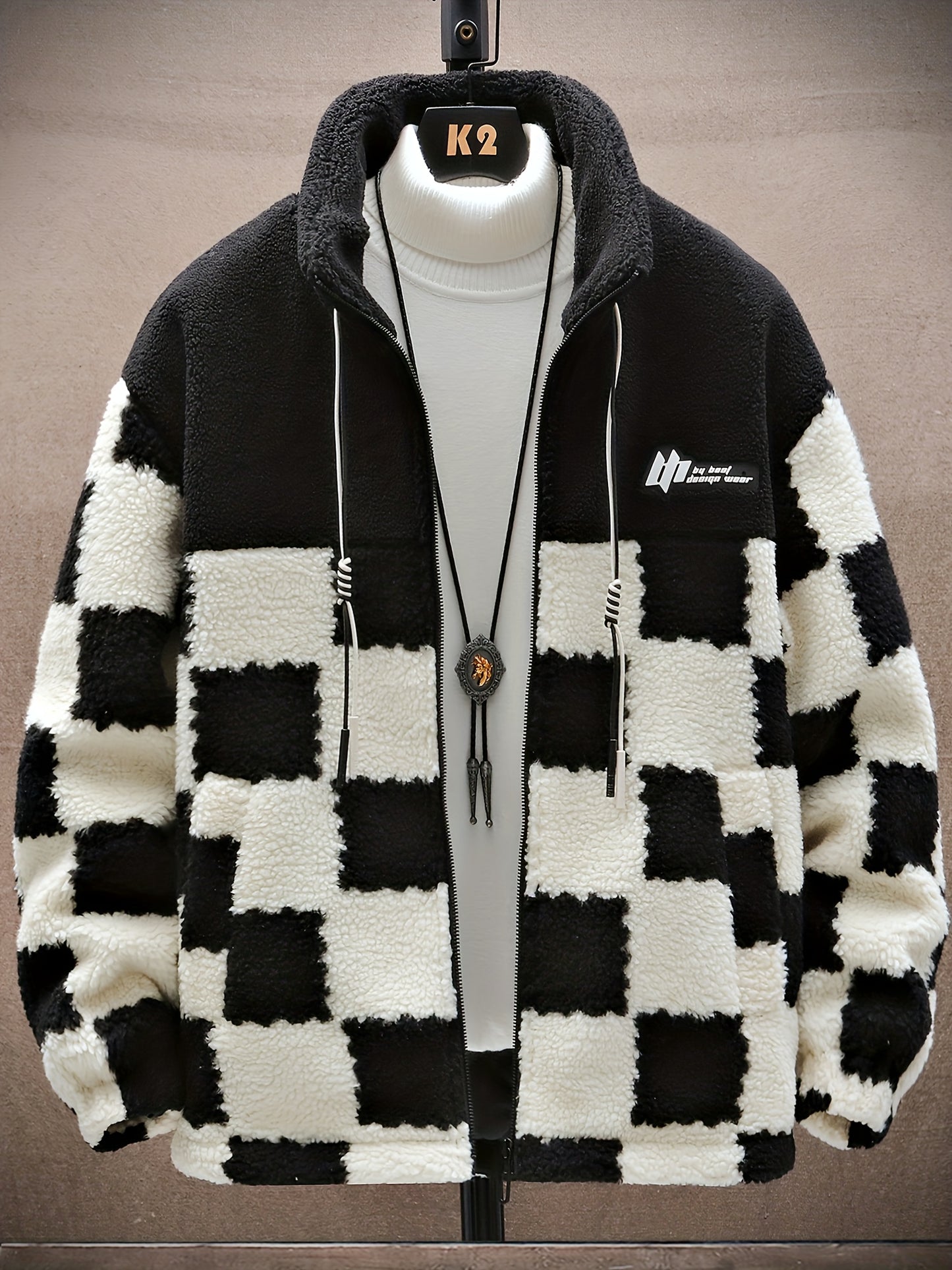 Thick Plaid Lambswool Jacket with Polar Fleece Lining