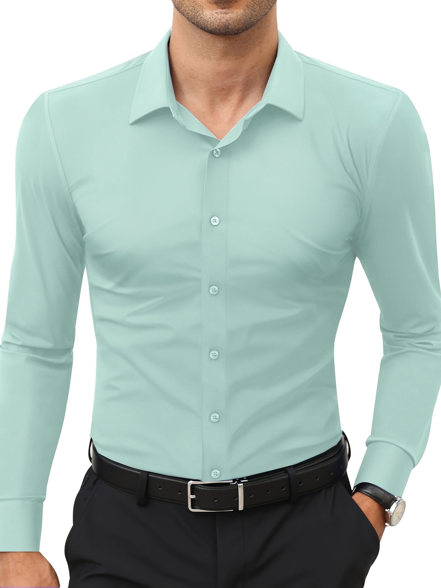 Basic Solid Men's Daily Stretch Formal Dress