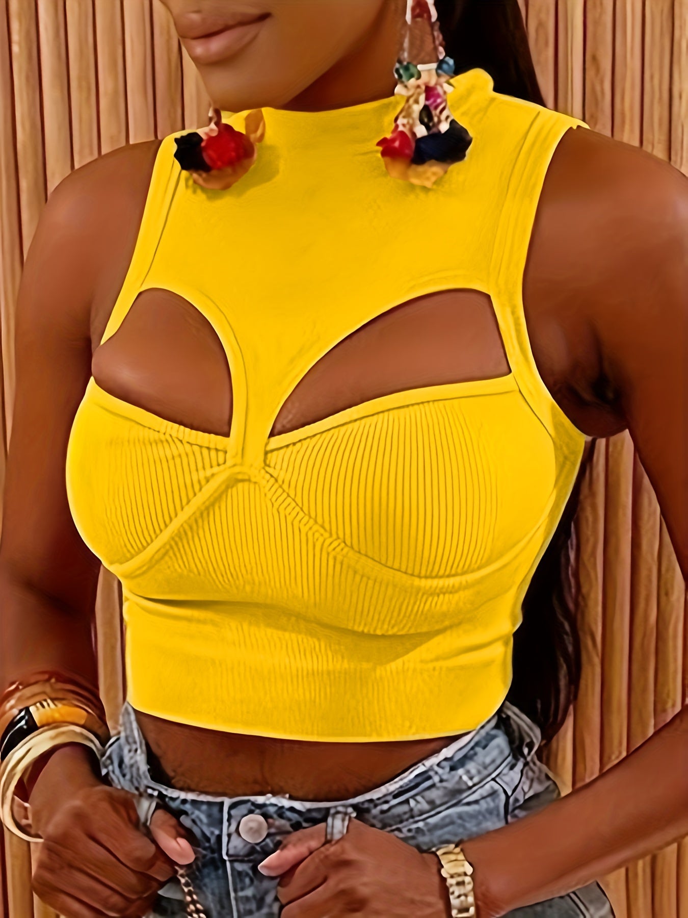 Vibrant Solid Color Cut-Out Tank Top