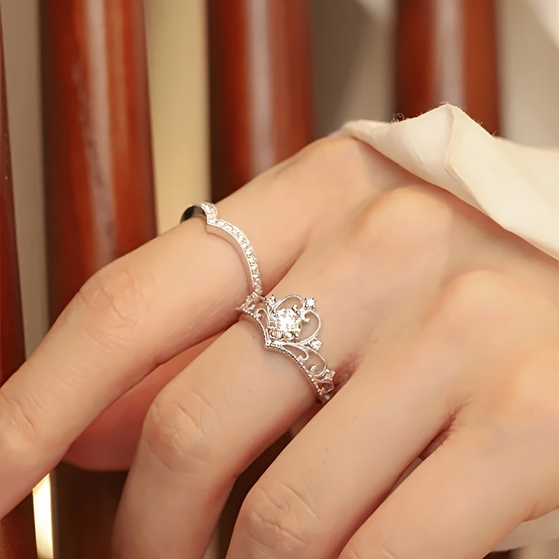 2-Piece Set Elegant Crown Rhinestone Ring Set