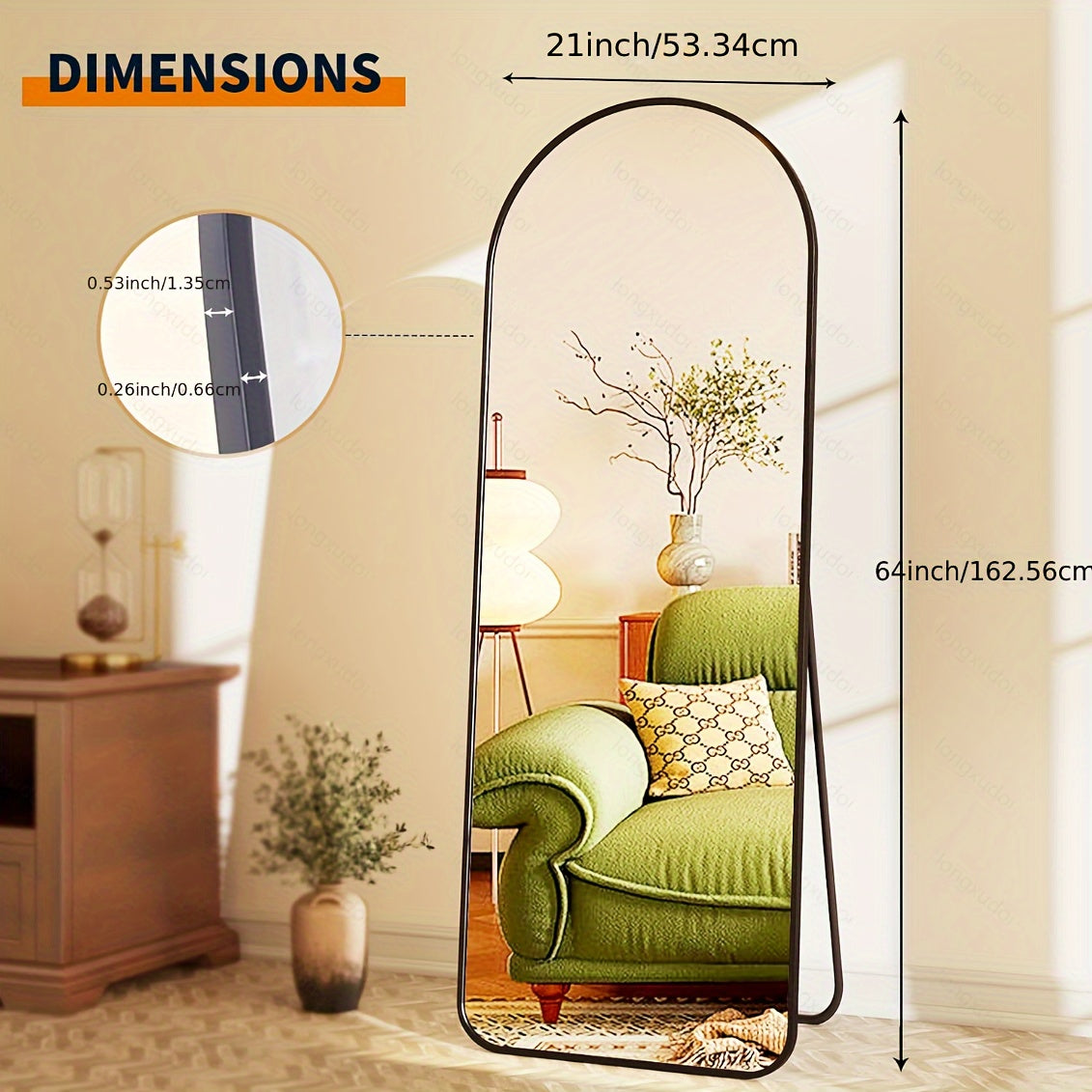 Arched Full Length Mirror, Full Body Mirror with Stand, Hanging or Leaning for Wall