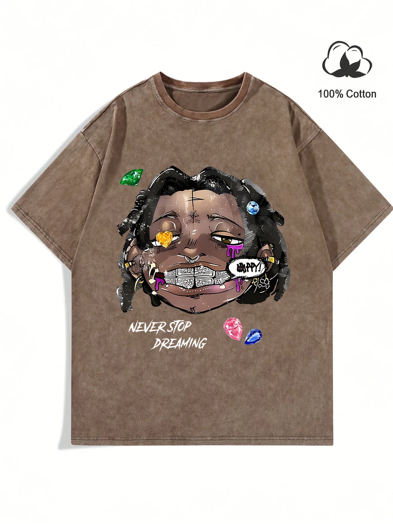 Men's "Never Stop Dreaming" Cotton Tee with Bold Graphic Print