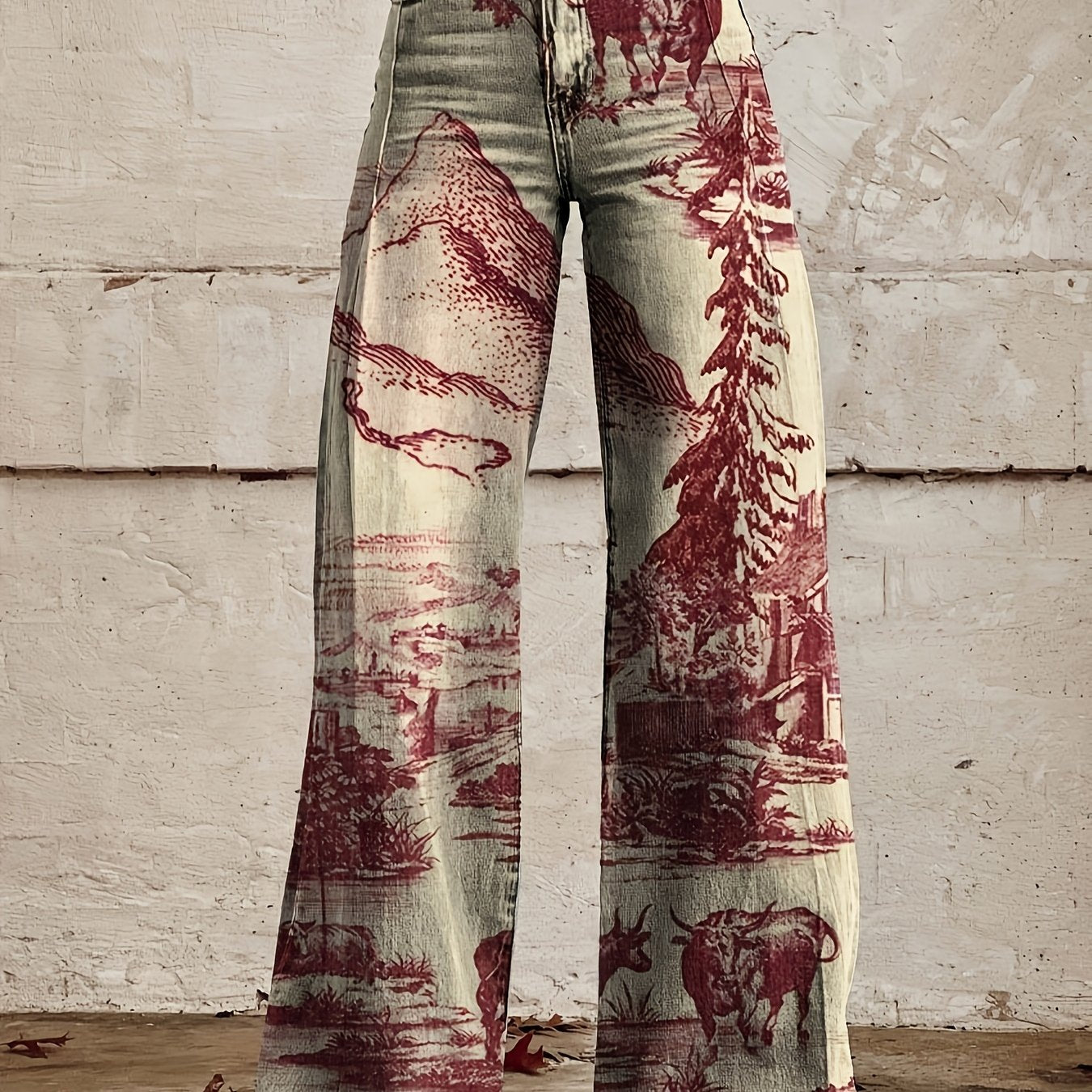 Denim Wide Leg Pants 3D Trendy Flared Pants