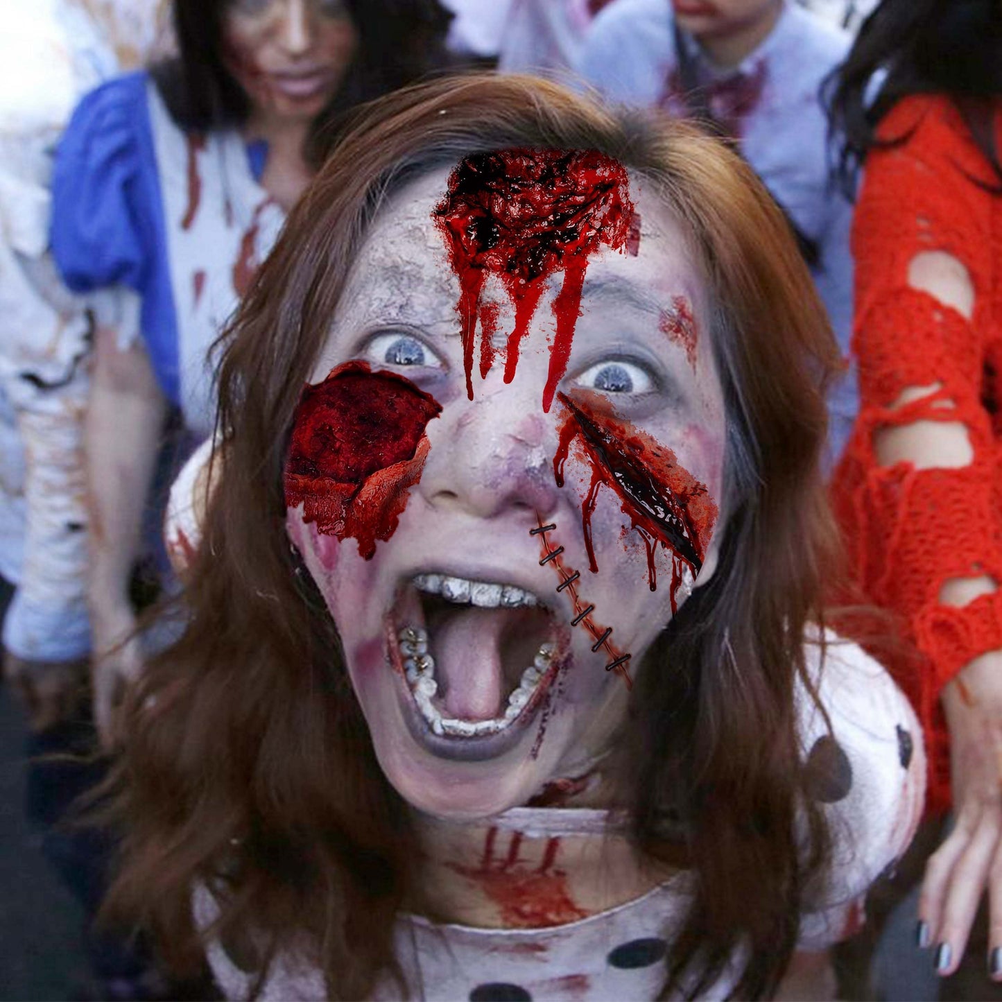 8 Sheets of Realistic Oblong-Shaped Halloween Fake Scar