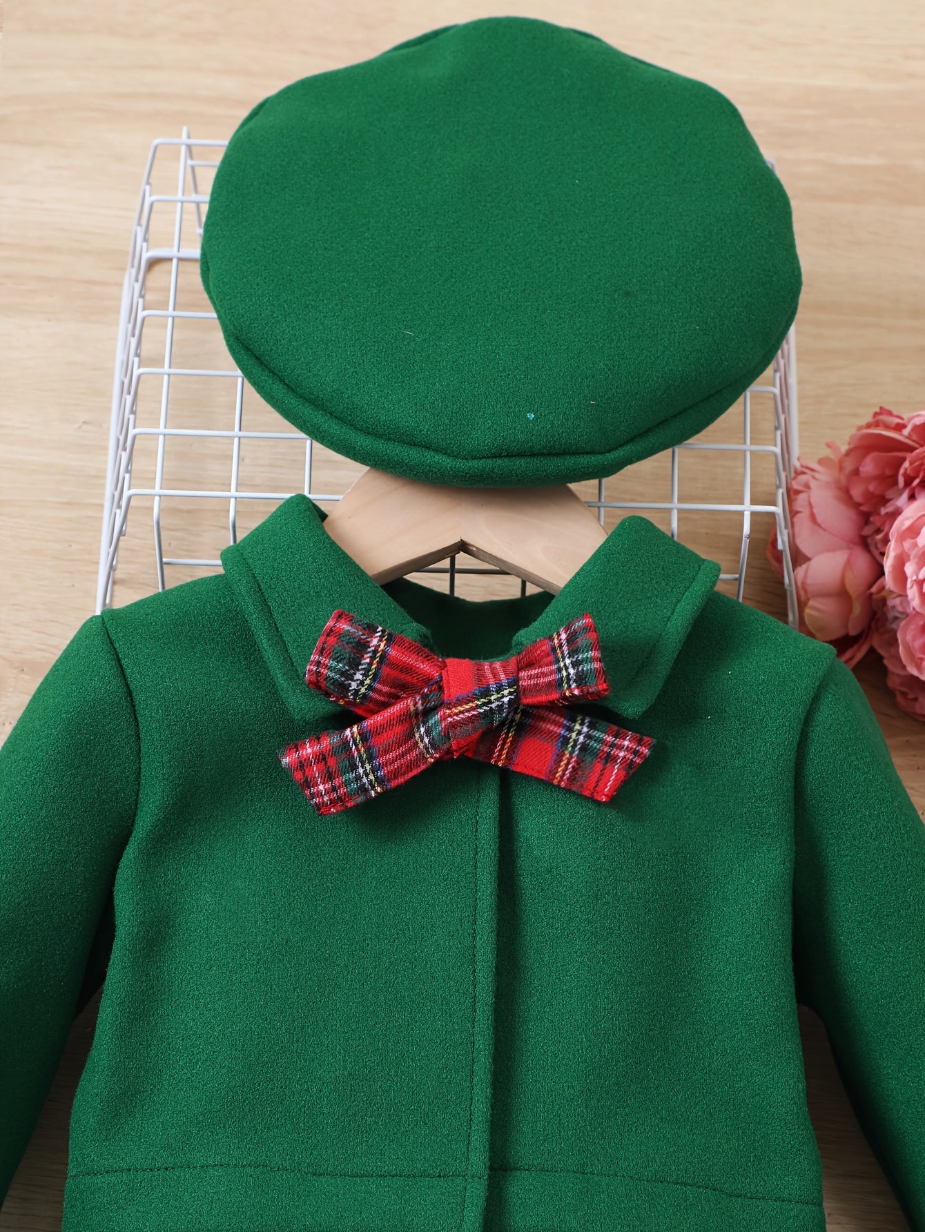 3pcs, Bowknot Coat & Beret & Tank Dress Set