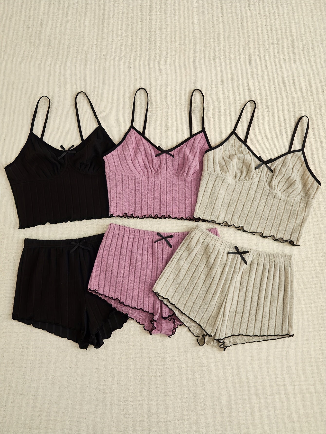 3-Pack Womens Ribbed Pajama Set