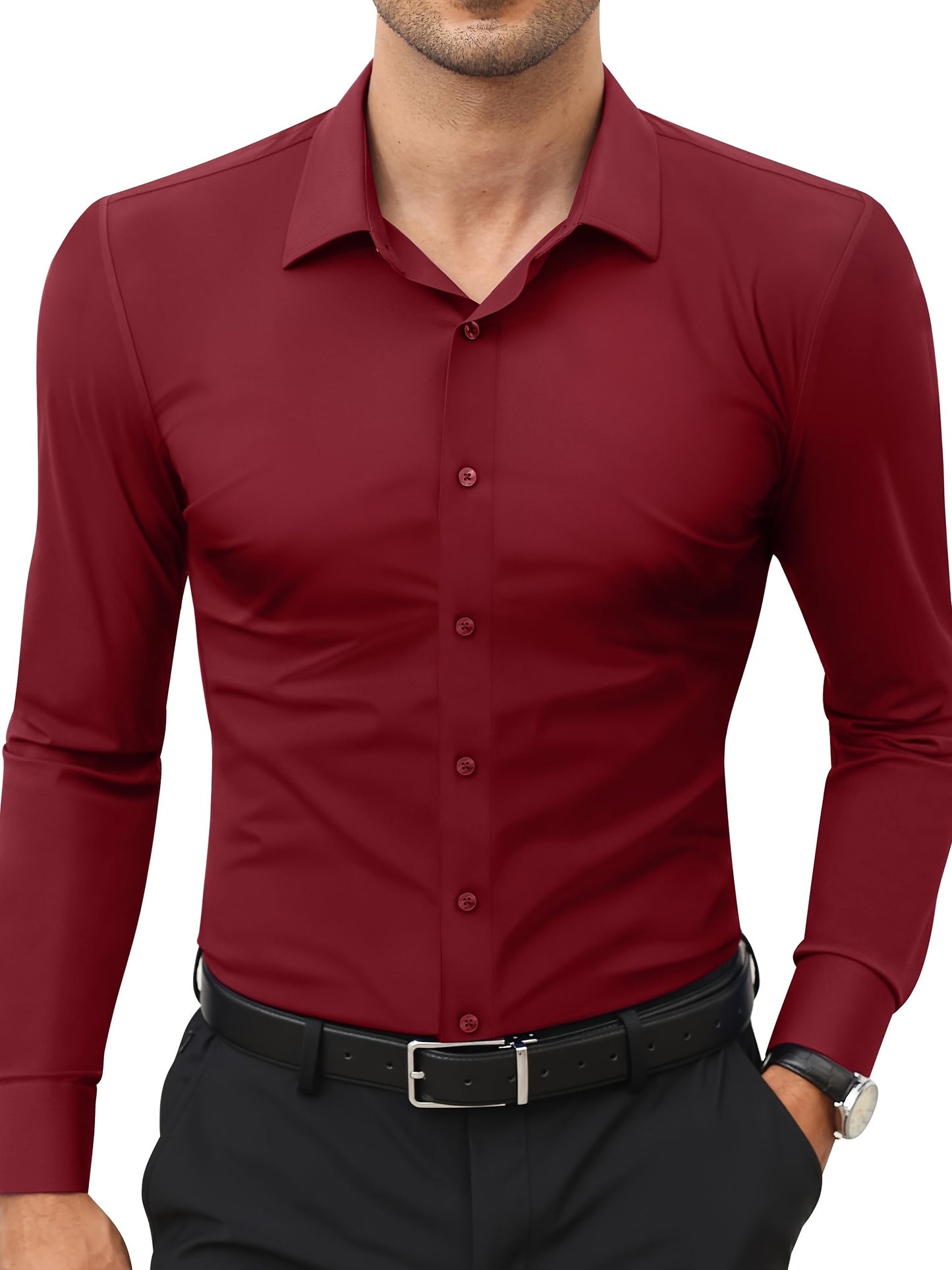 Basic Solid Men's Daily Stretch Formal Dress