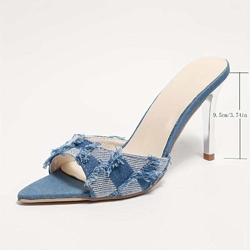 Ultrahigh Heel Plaid Pattern Stiletto Sandals - Elegant Open Toe Strappy Back Dress Pumps with Faux Leather Upper and Insole, Slip-on Closure, Rubber Sole
