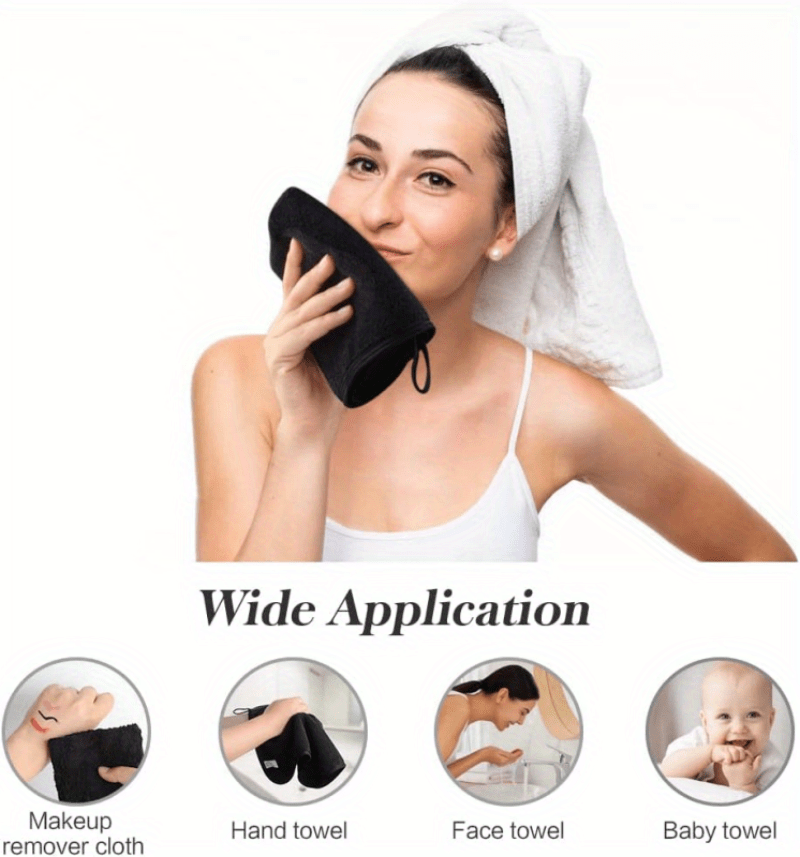 Luxurious 6pcs Set of Microfiber Face Towels - Gentle, Reusable Makeup Removing Cloths - Soft Washcloths for Sensitive Skin 12 x 12 in, Black