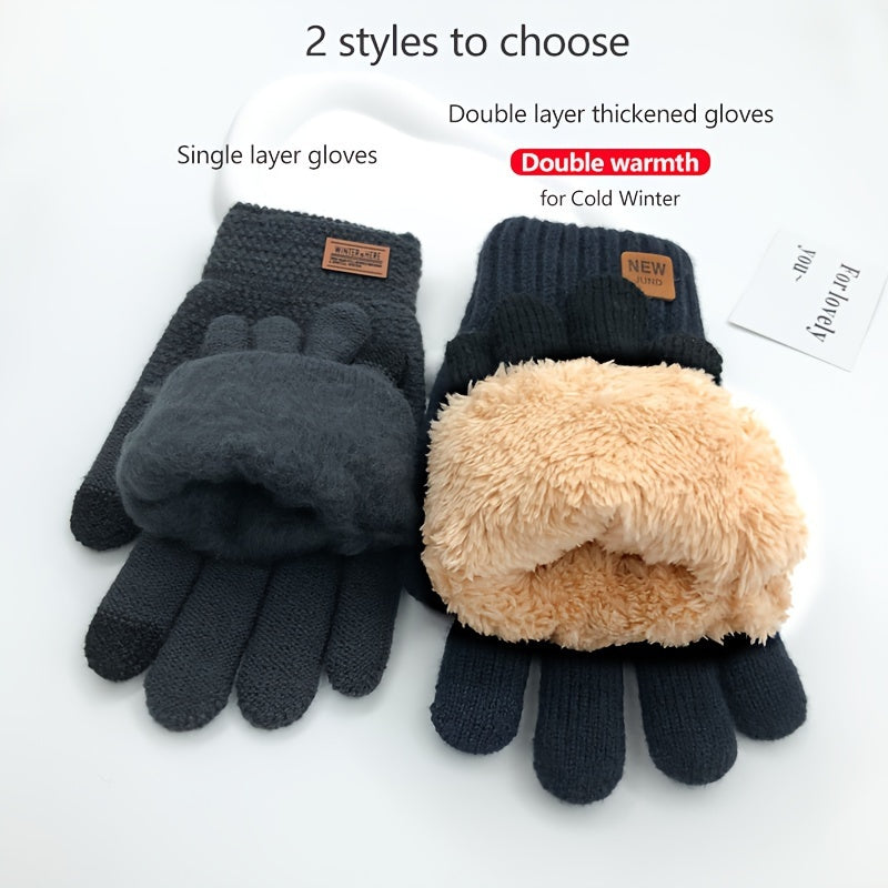 1 Pair of Ultra-Warm, Thick, and Plush Fleece Lined Touchscreen Gloves for Winter