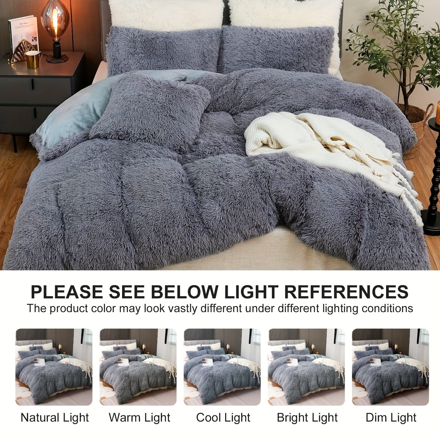 3Pcs/4Pcs Luxury Velvet Plush Duvet Cover Set - Ultra Soft, Zipper Closure, Machine Washable, Lightweight, Fantasy Solid Color Design - Queen Size, 1 Faux Fur Duvet Cover + 1/2 Pillow Cases + 1 Pillow Cover