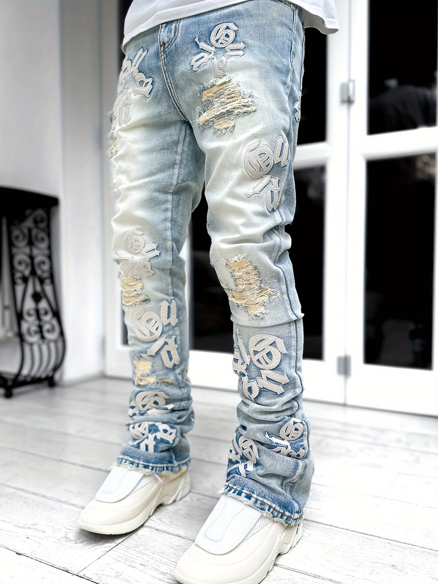 Men's Casual Letter Embroidery Jeans