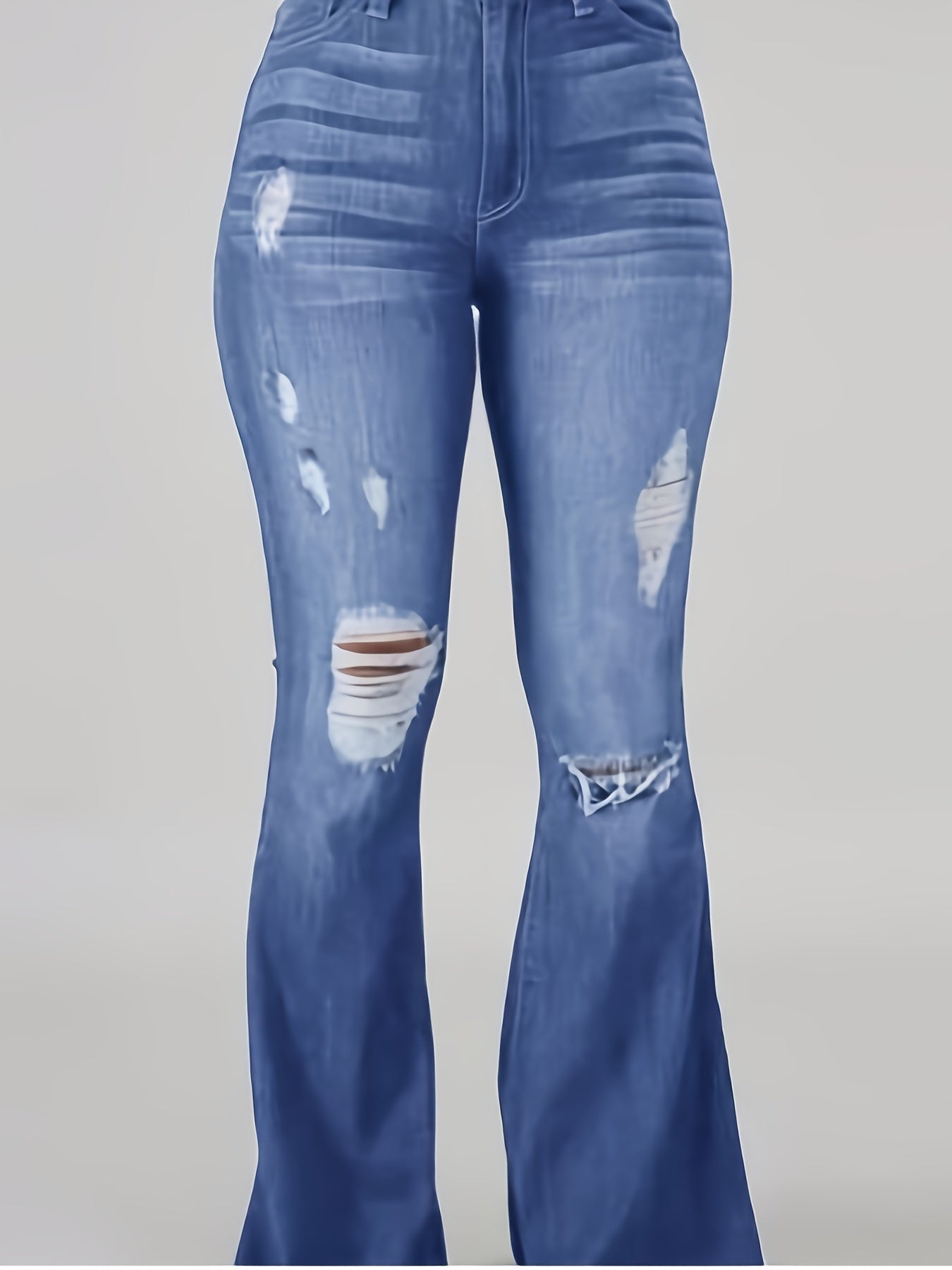 Plus Size Stylish Flare Leg Womens High-Waisted Stretchy Ripped Jeans
