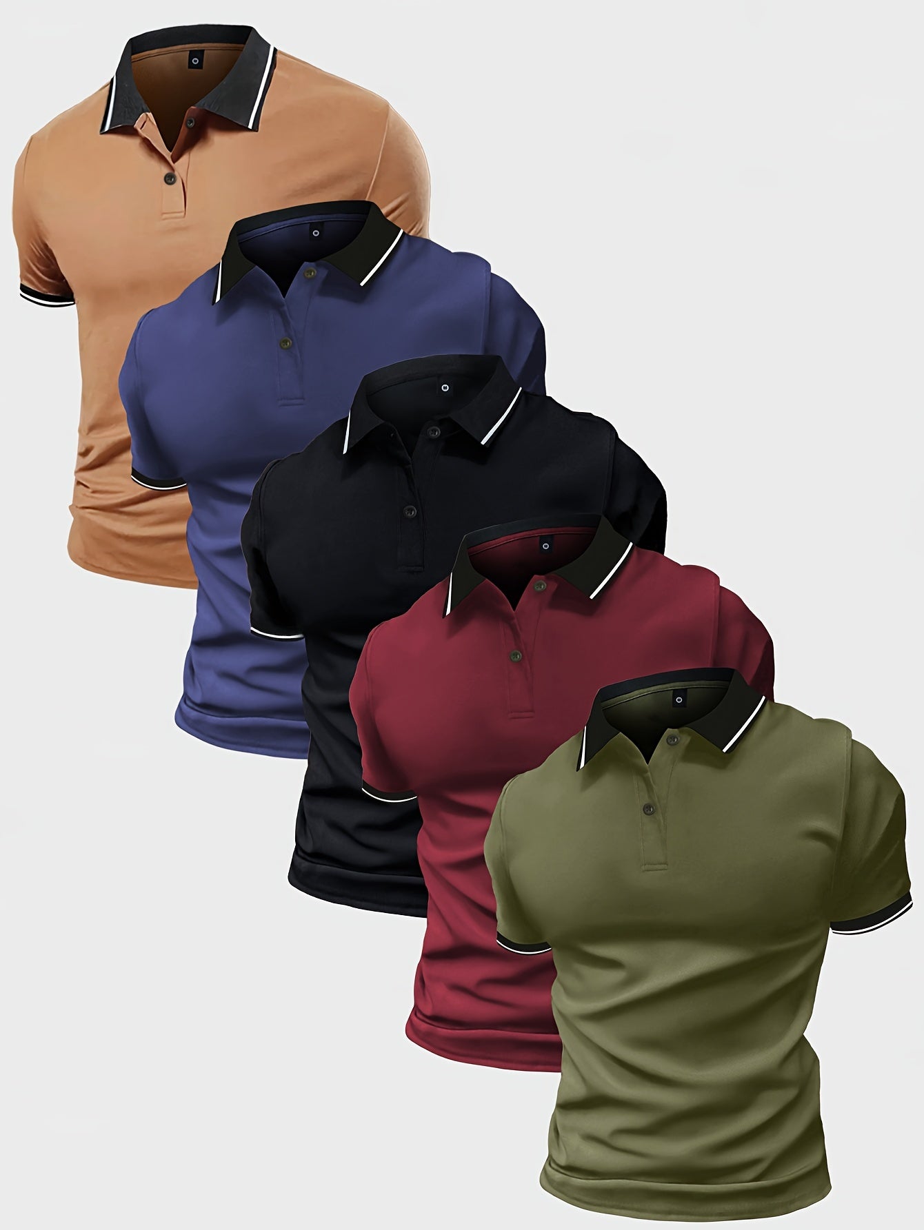 5pcs Comfy Short Sleeve Button Up Lapel Shirt for Golf Sports
