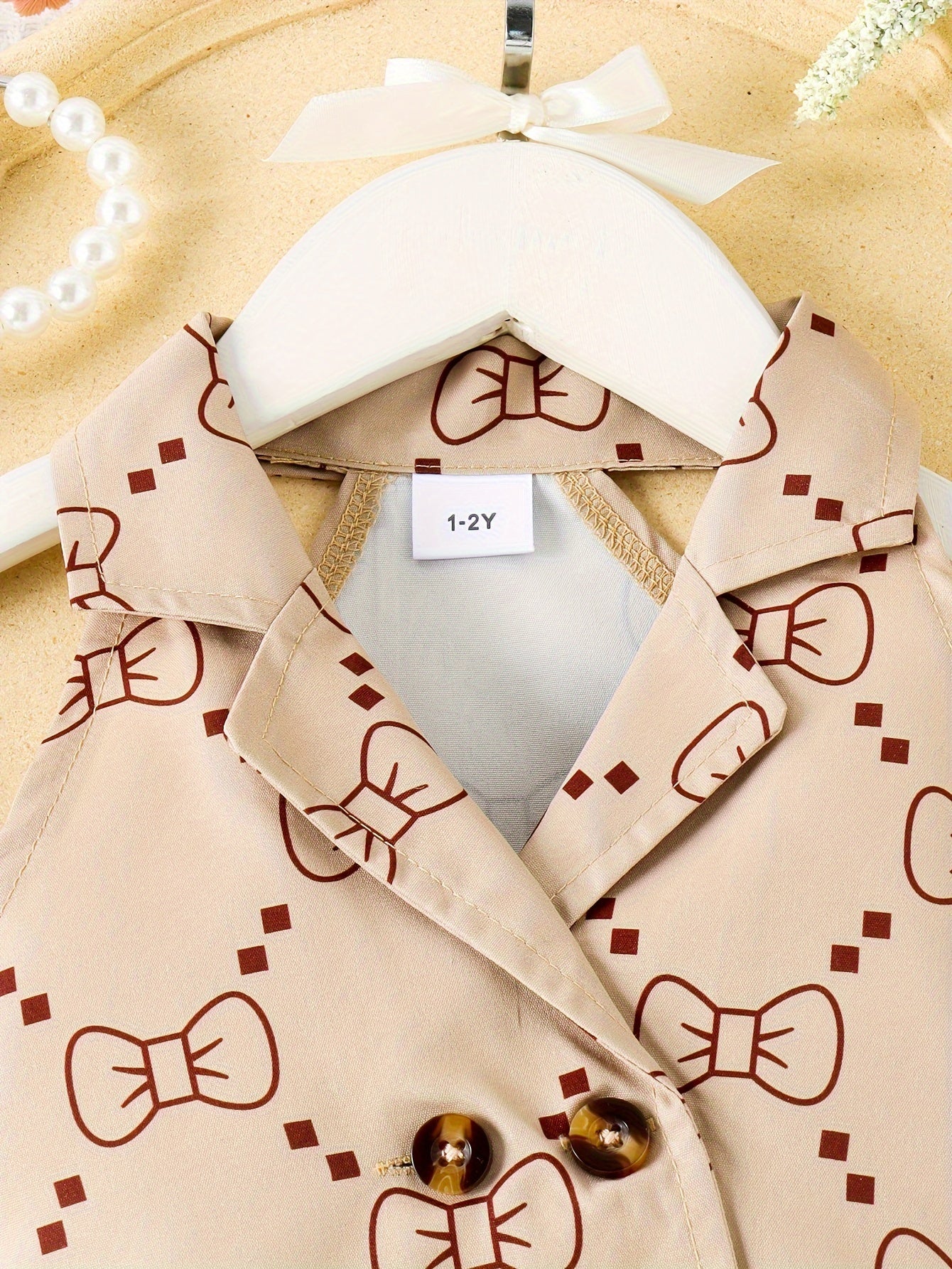 2PCS Comfy Casual Girls' Summer Bows Pattern Outfit Set