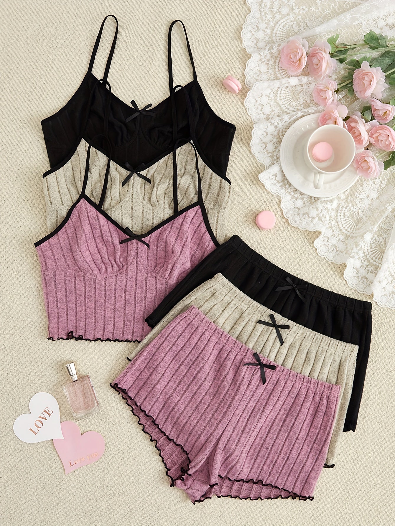 3-Pack Womens Ribbed Pajama Set