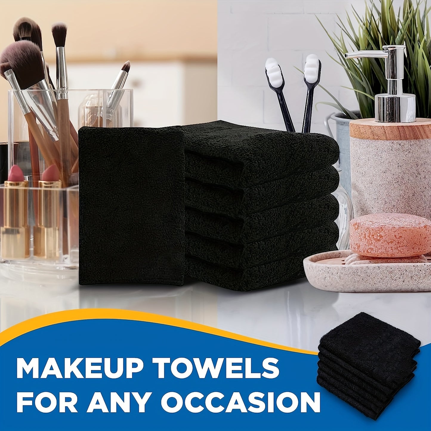 Luxurious 6pcs Set of Microfiber Face Towels - Gentle, Reusable Makeup Removing Cloths - Soft Washcloths for Sensitive Skin 12 x 12 in, Black