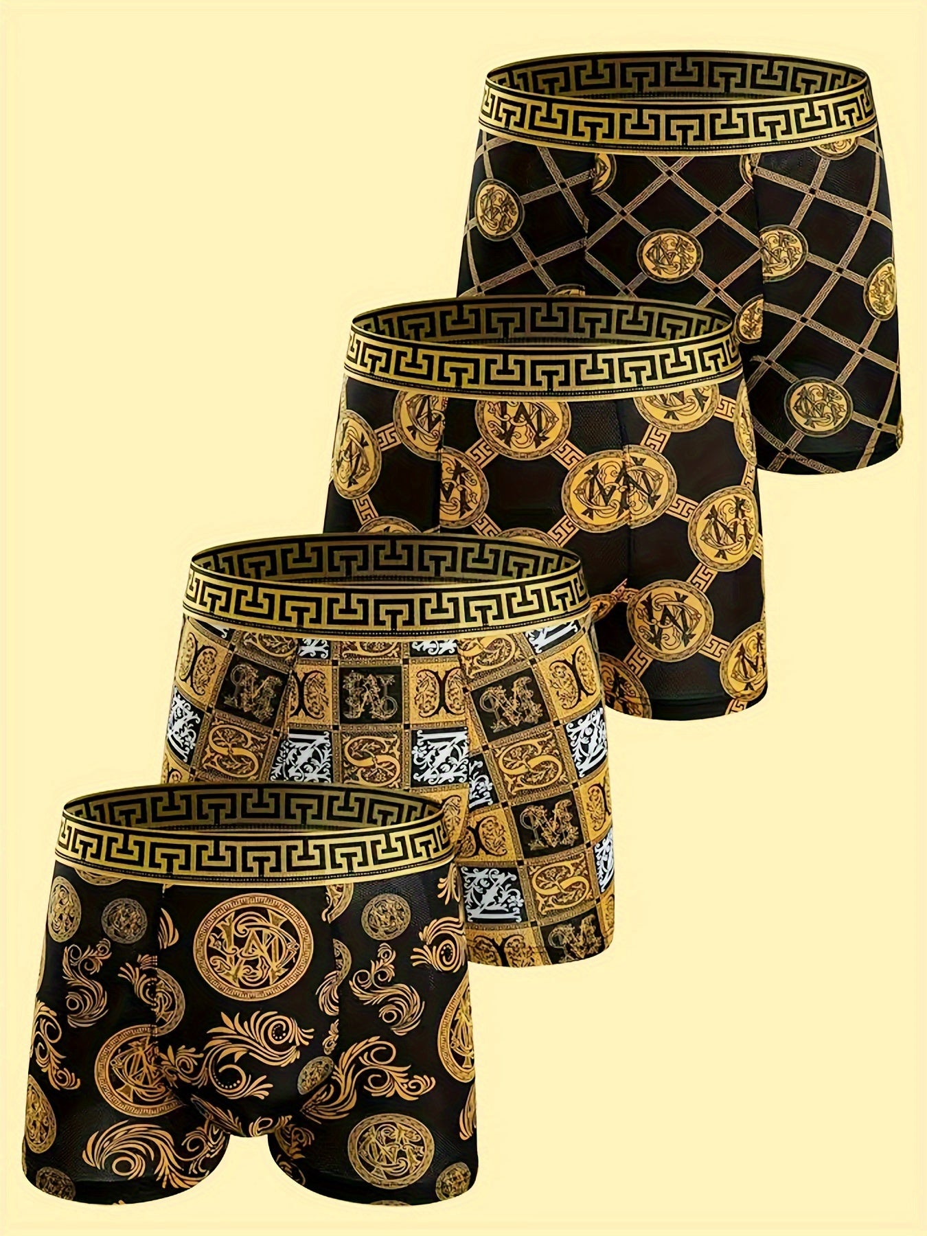 4pcs Black & Golden Boxer Briefs